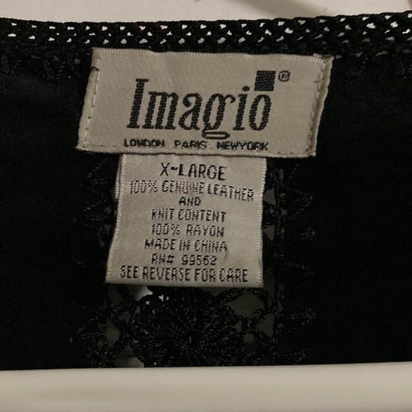 Imagio vintage womens 100% black leather jacket with rayon knit decoration sz XL - Picture 3 of 4